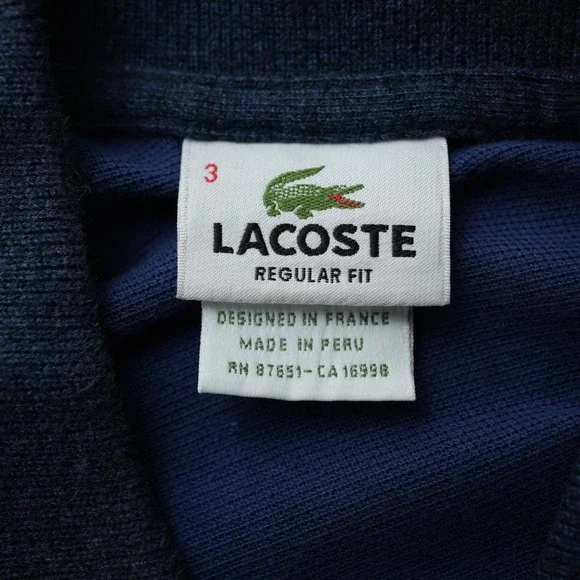 Lacoste Shirt Men Polo Short Sleeve Blue Regular Fit 100% Cotton Size 3 Small - Picture 3 of 10